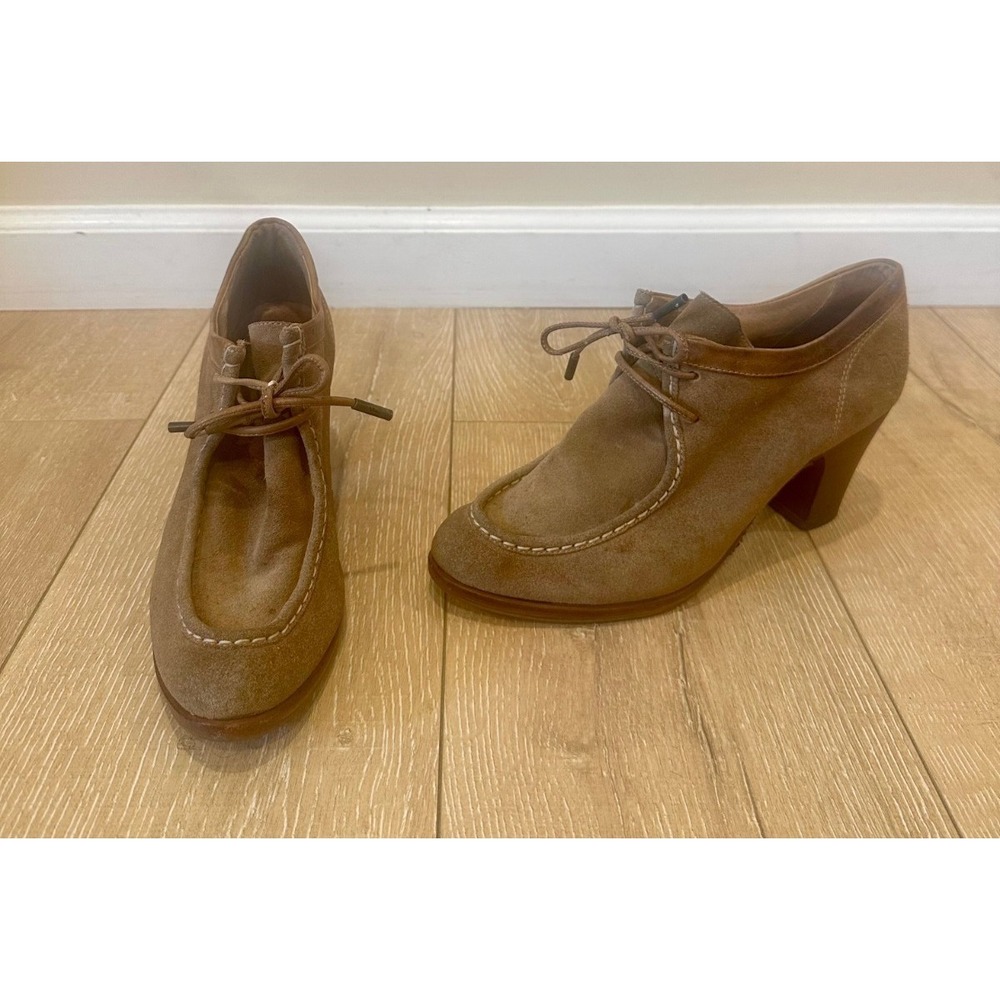FRYE Tan Suede Parker Oxford Ties‎ 3" Heel Low Booties Womens Size 9B